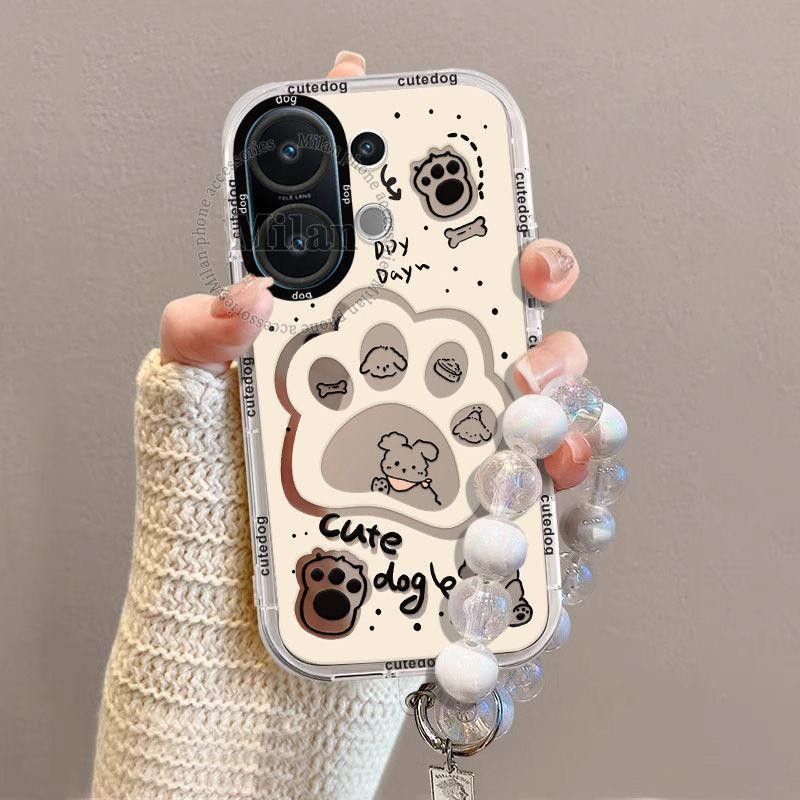 สำหรับ Vivo X200 FE เคสกระจกเงาลายกรงเล็บสุนัขน่ารัก เคสโทรศัพท์แบบกึ่งโปร่งใส กระจกแต่งหน้าสำหรับเด็กผู้หญิง