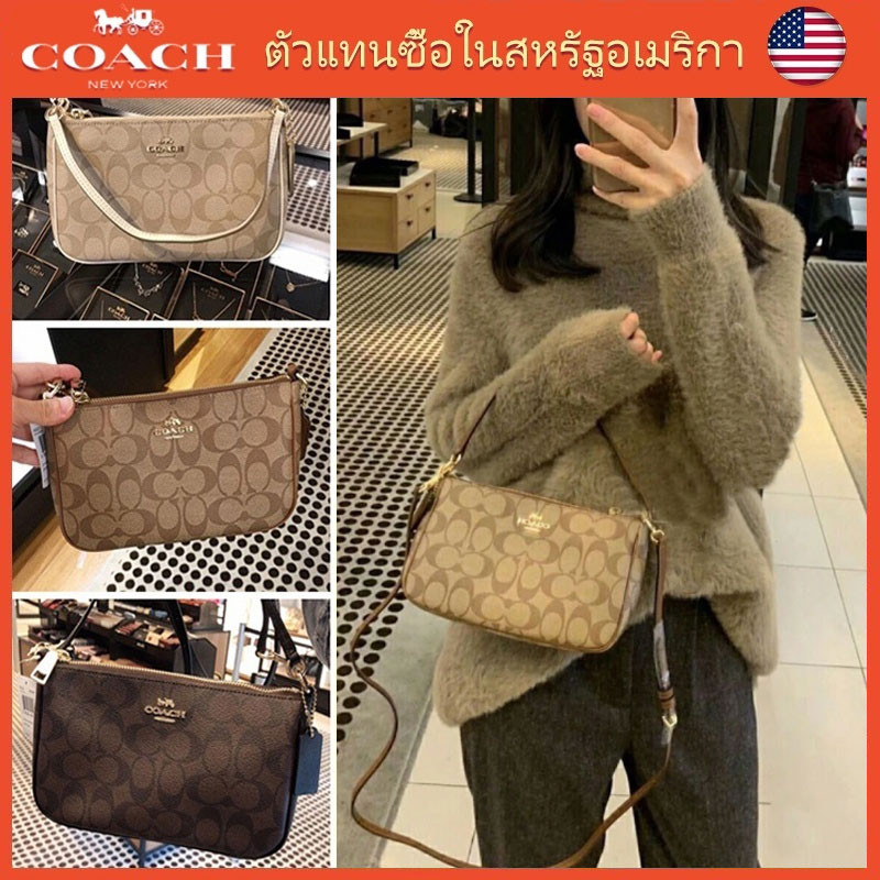 Outlets ปลอดภาษี กระเป๋าผู้หญิง Blocked Signature Canvas กระเป๋าถือ กระเป๋าสะพายข้างผู้หญิงF36674