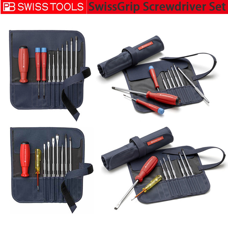 ชุดไขควง PB SWISS TOOLS พร้อมใบมีดเปลี่ยนได้ในชุดไขควงอเนกประสงค์ขนาดกะทัดรัดพร้อมเคส NO.8215|8218 V