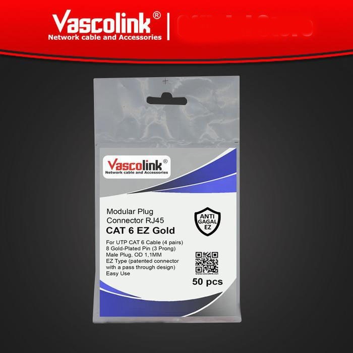 Vascolink RJ45 Cat6 EZ Gold Connector 50 ชิ้น LAN Connector