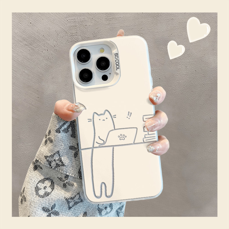 ทํางานแมวปลอกสําหรับiPhone 17 16 16E 15 14 13 12 11 Pro Plus Max X XR Xs Max Air Borderพิมพ์รวมทุกอย่างFullcoverกล้องกันกระแทก