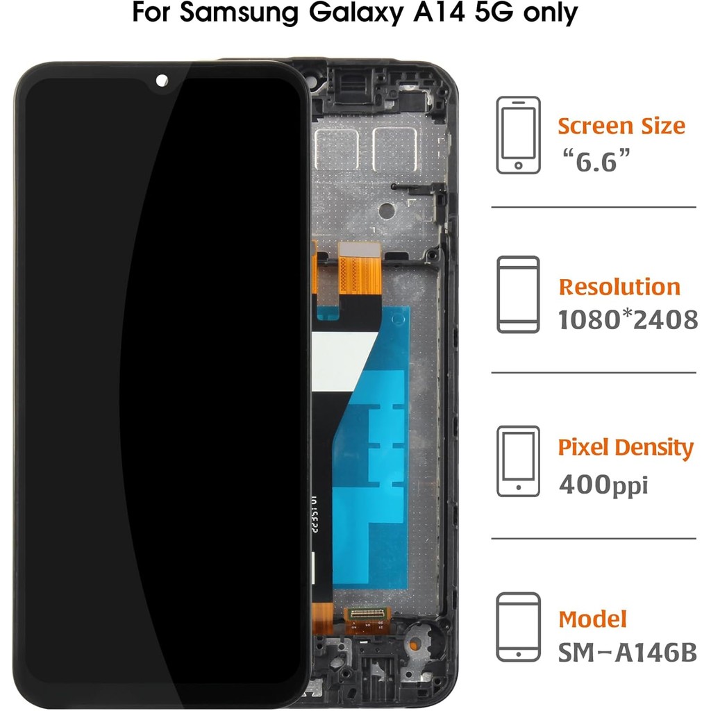 Original สําหรับ Samsung Galaxy A14 5G หน้าจอ LCD เปลี่ยนกรอบ SM-A146B/DS SM-A146P/DS SM-A146U1/DS 6