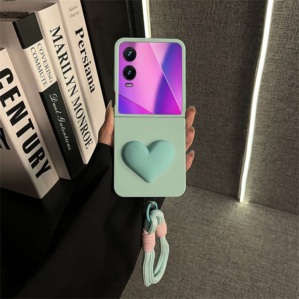 Ins Simple เกาหลี 3D Love Heart เคสโทรศัพท์เชือกแบบพกพาสําหรับ Infinix Zero Flip Tecno Phantom V Flip2 5g ปกหลัง