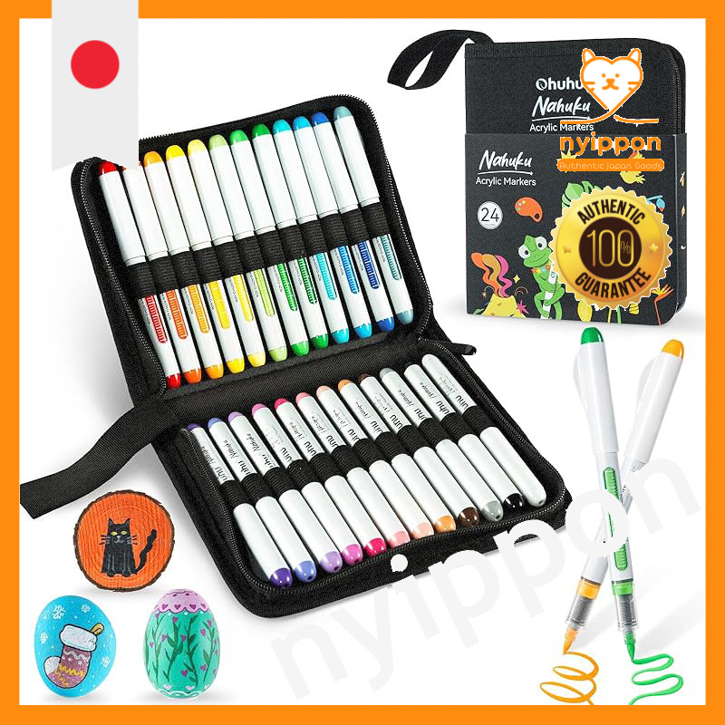 Ohuhu Acrylic Marker Brush Type 24-Color Set Direct Liquid Acrylic Pens Opaque Water-Based Markers P