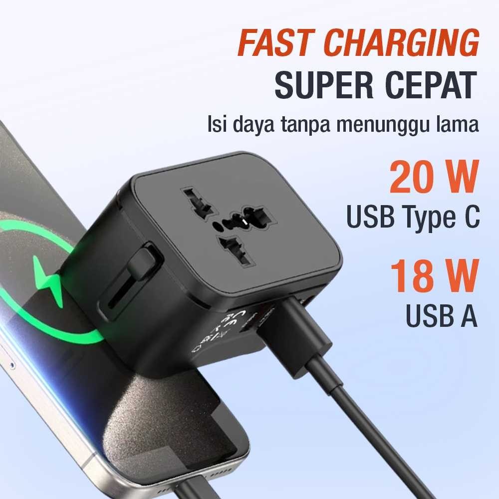 SENDSTR LENCENT Universal Travel Adapter Multi Port USB Type C UK EU USA 20W - HHT205