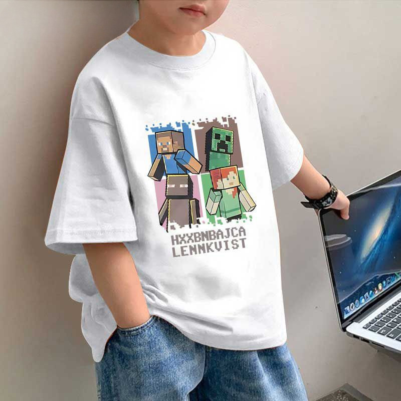 หลวม Boy T เสื้อ (95-150CM) ผ้าฝ้าย  Boy Girl เสื้อยืดแขนสั้นเสื้อหลวมเด็กรอบคอฤดูร้อน Tops Local St