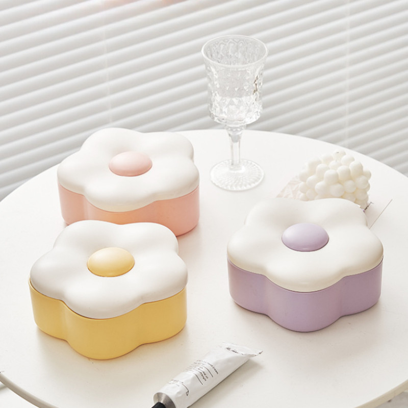 NEW กล่องเก็บเครื่องสำอางรูปดอกไม้ พร้อมกระจกแต่งหน้า ความจุใหญ่ ป้องกันฝุ่น พกพาสะดวก - รูปที่ 6