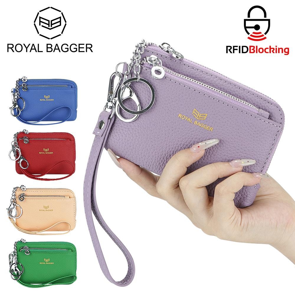 พระราช เครื่องบรรจุถุง กระเป๋าใส่เหรียญ RFID พร้อมพวงกุญแจ, กระเป๋าสตางค์คลัตช์ซิปยาวหนังแท้, ที่ใส่บัตรคล้องมือแบบพกพา 1903-1