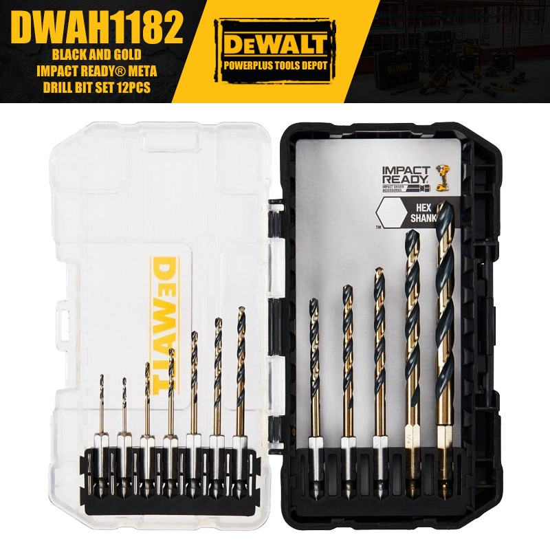 DEWALT DWAH1182 สีดําและทอง IMPACT READY® ชุดดอกสว่านโลหะ 12 ชิ้น อุปกรณ์เครื่องมือ