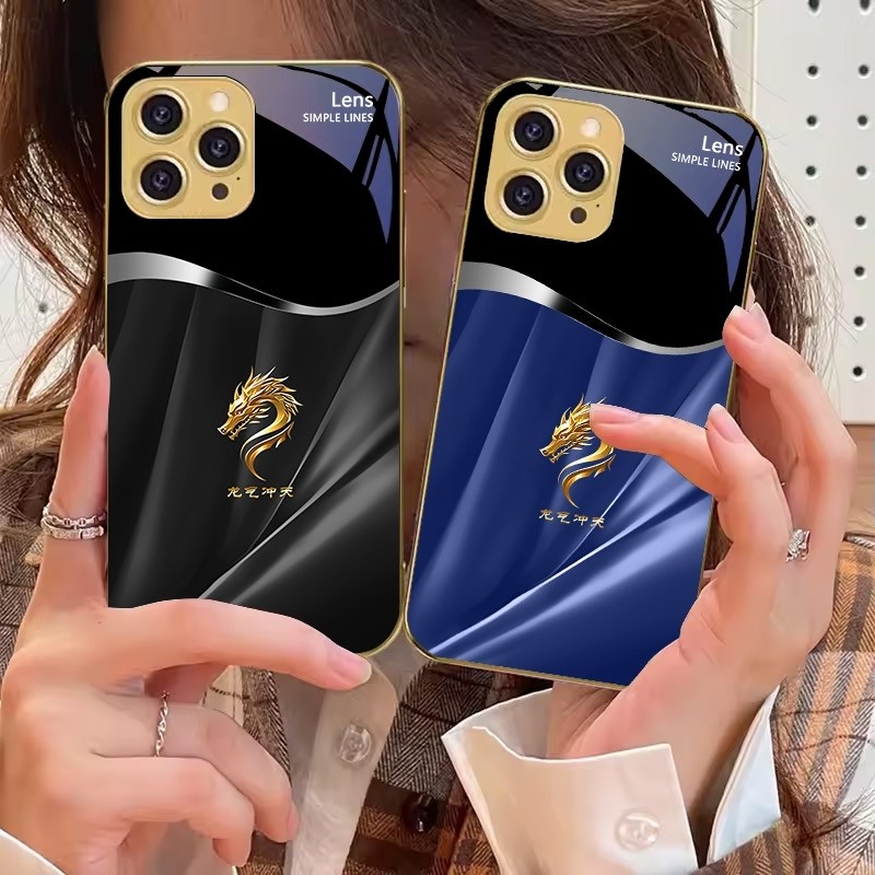 Golden dragon 07 สําหรับ IPhone 16 Pro Max 15 P ro 14 13 Plus 12 Mini 11Pro Max XS Max XR ชุบทองกระจ