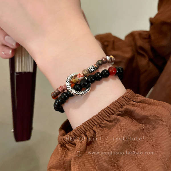 กำไล coquette bracelet กําไลหัวเข็มขัดเรียบสไตล์จีน กําไลลูกปัดและหินธรรมชาติสําหรับผู้หญิง กําไลคู่