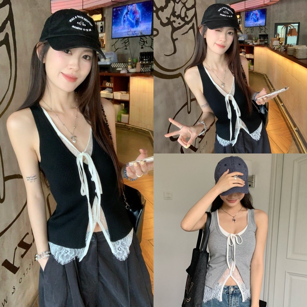 🪐Soroh🪐เสื้อกล้าม มีฟองน้ำ คอวี เข้ารูป ผ้านิ่ม ยืดพอดีส🌠เสื้อแขนกุด สไตล์เกาหลี บาง น่ารัก🌙#FY3565