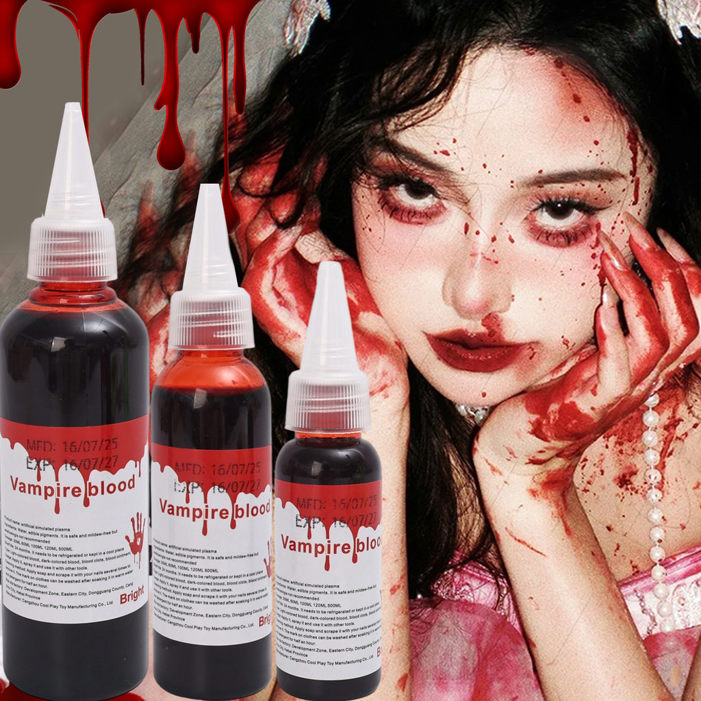 เลือดปลอมฮาโลวีนสําหรับเครื่องแต่งกาย | เลือดเวทีที่สมจริงสําหรับภาพยนตร์/คอสเพลย์, สูตรไม่ยั่งยืน, เอฟเฟกต์เลือดที่ล้างทําความสะอาดได้อย่างปลอดภัย