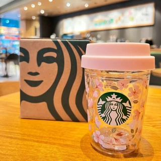 Starbucks Cup พร้อมฝาปิดแก้ว Sakura Series Limited Edition แก้ว Tumbler สีชมพู Cherry Blossom สีม่วง Gradient Double-Wall ฉนวนทนความร้อนสะสม 296ml