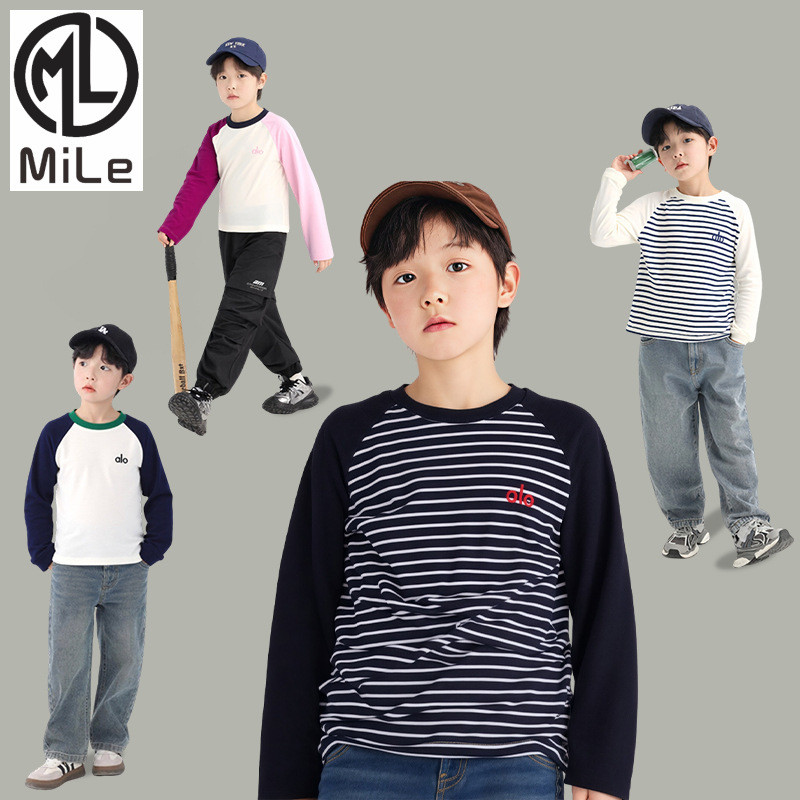 [มล] 80-160ซม เด็กฤดูใบไม้ร่วงแขนยาวเสื้อยืดชายความคมชัดสีรอบคอด้านบนชายทารกสบายๆ จุดต่ําสุด เสื้อภายในตรงกับเกาหลีรุ่นเ