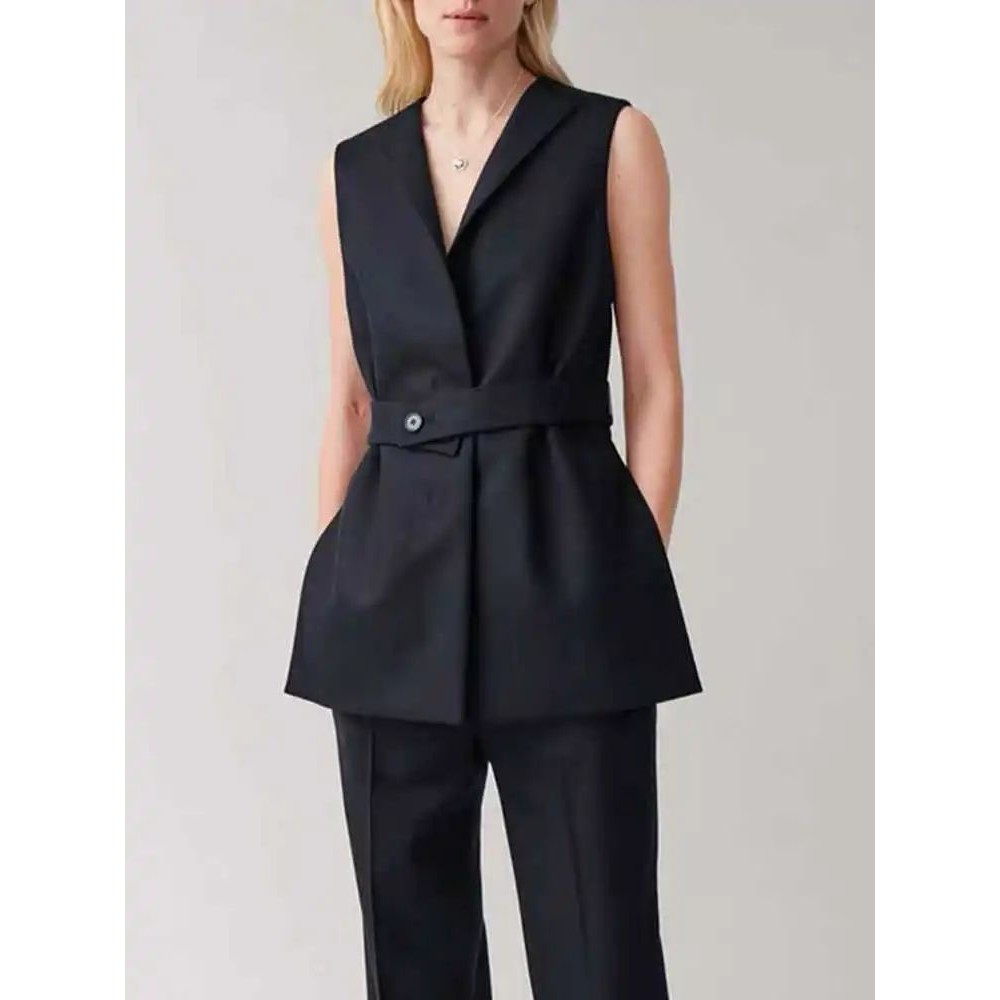 เสื้อกั๊กแขนกุดเสื้อโค้ทสั้นสําหรับฤดูใบไม้ผลิของผู้หญิงสูงชุดเดรสสั้นรัดรูปรัดรูปฤดูใบไม้ผลิและฤดูใ