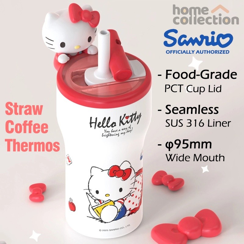 Sanrio HelloKitty Coffee Thermos Cup กระติกน้ำหลอดดูดกาแฟ เก็บร้อน-เย็น เหมาะสำหรับใช้ในรถยนต์ ผลิตจากสแตนเลส 316