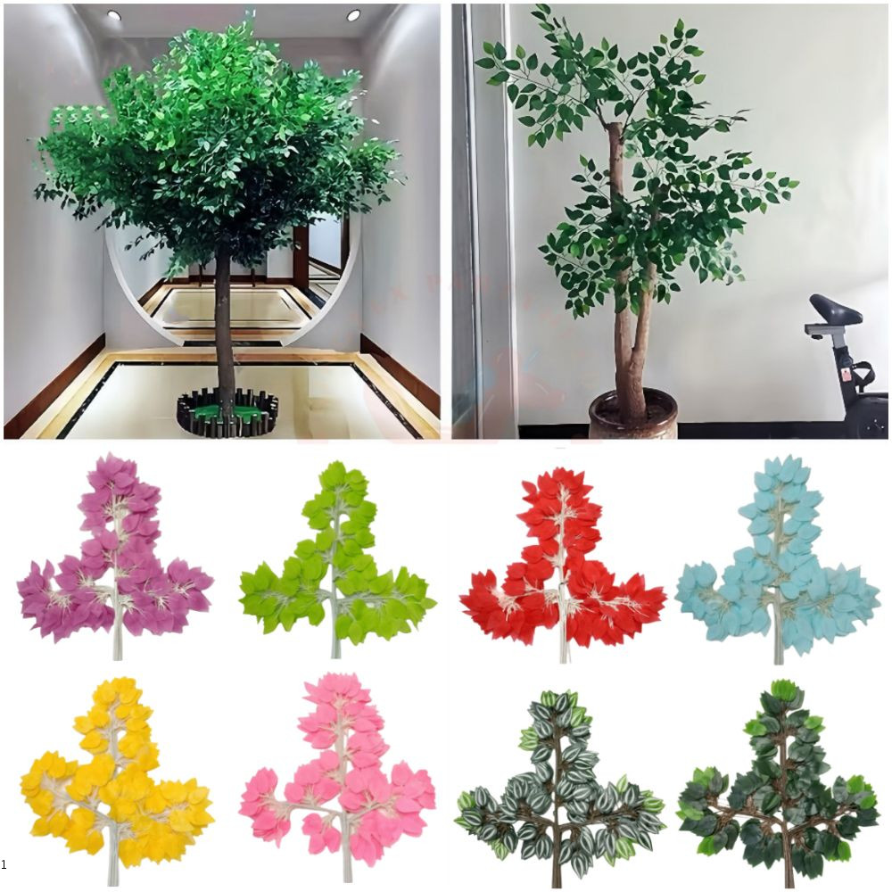 LIPUPON 12PCS ประดิษฐ์ Banyan Leaves, สมจริงหลากสีจําลองสาขา Ficus, Creative Silk Leaf ปลอม Banyan T