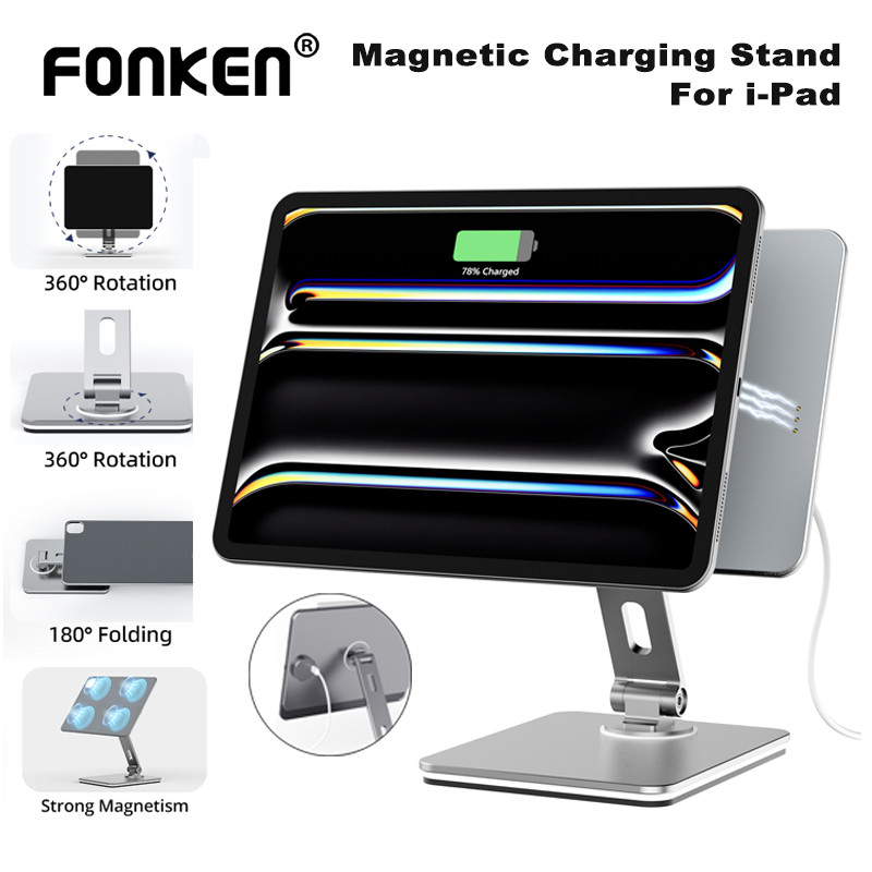 Fonken แท่นชาร์จแท็บเล็ตไร้สายแบบแม่เหล็ก 360° ขายึดโต๊ะแบบปรับได้สําหรับ 2018-2025 Pad Pro Air