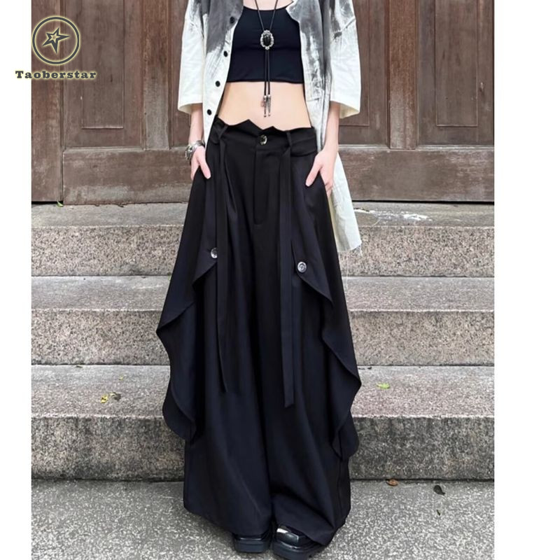 กางเกงขากว้างหลวมสไตล์วินเทจแบบไม่สมมาตร พอดีกับเยาวชนทุกเพศ