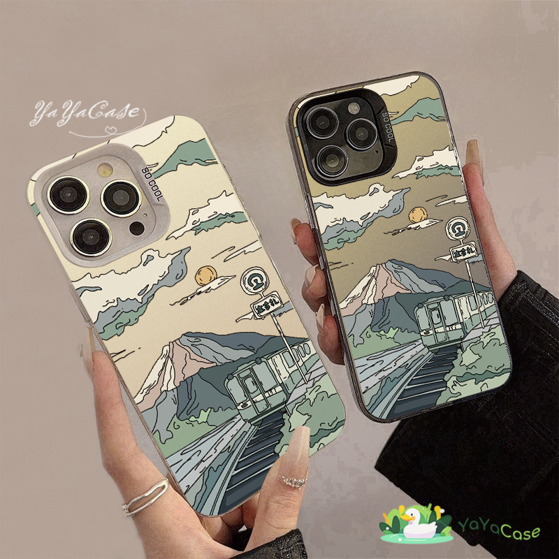 🦢สำหรับ iPhone11 13 CASE FOR เคสไอโฟน15 14 12 Pro Max 15 14 7 8 Plus X XR XS MAX รถไฟการ์ตูนรุ่น สไตล์ ขั้นสูง สีเงินเคส