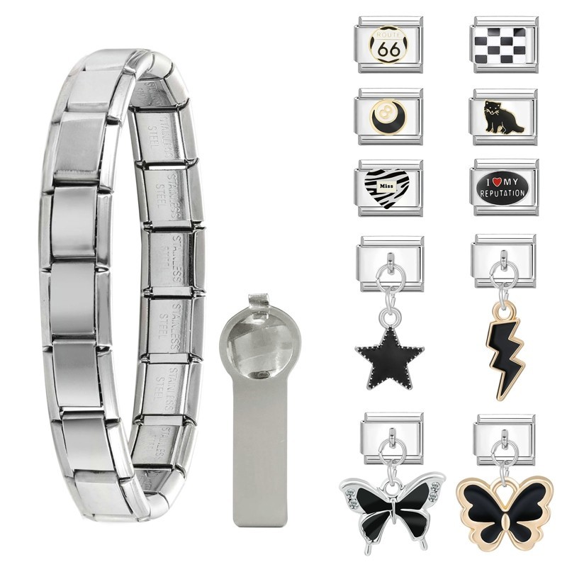 สีผีเสื้อ Love Moon ผสม Charm Fit อิตาเลี่ยน Charm Links 9 มม.สร้อยข้อมือสแตนเลสเครื่องประดับ DIY ทําแฟชั่นอุปกรณ์เสริมบุคลิกภาพโมดูลสร้อยข้อมืออุปกรณ์เสริม