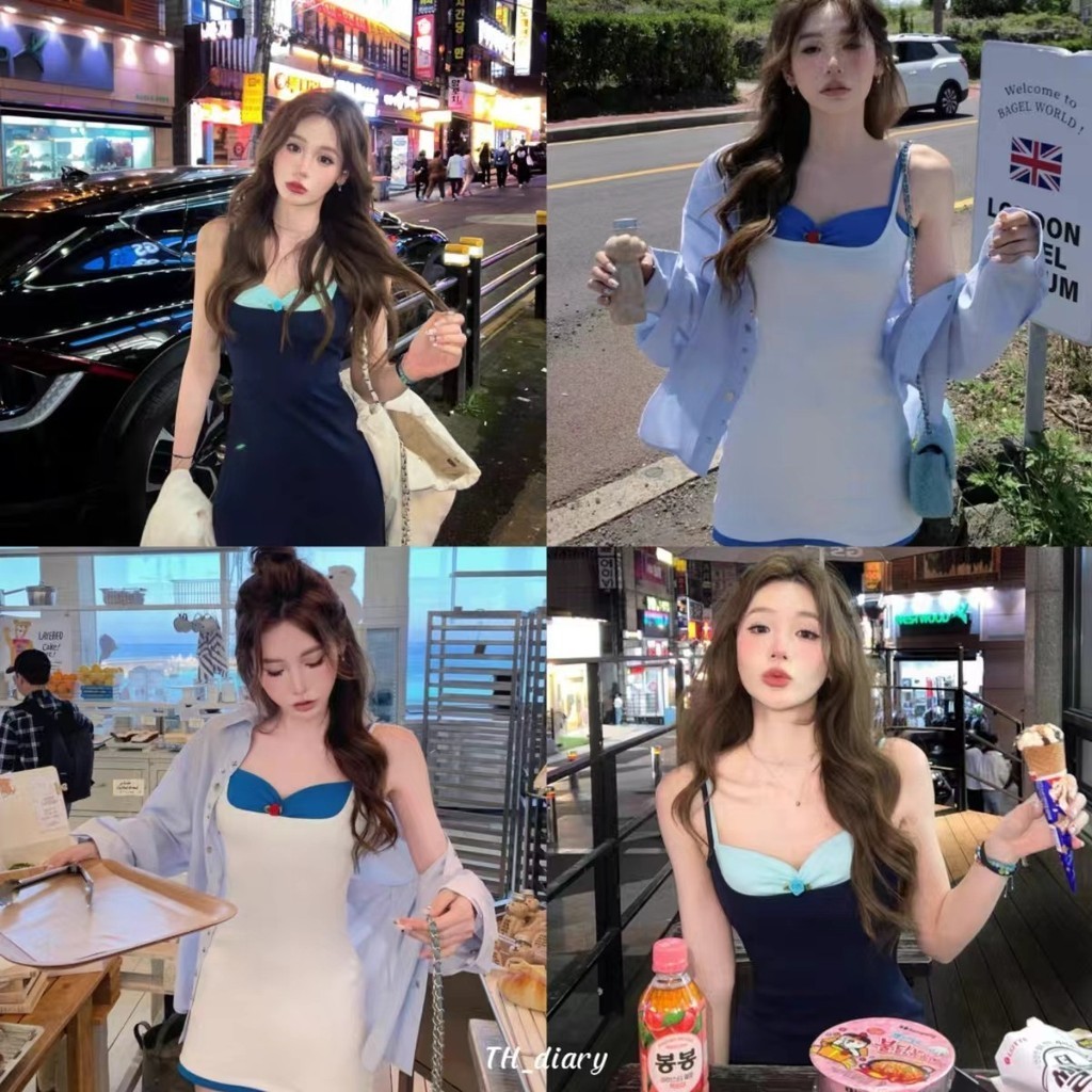 (พร้อมที่จะจัดส่งในกรุงเทพ) ฤดูร้อนรูปแบบใหม่ สไตล์เกาหลี ทรงเข้ารูปเซ็กซี่ ชุดเดรสกระโปรงสั้นของผู้หญิง-Z263