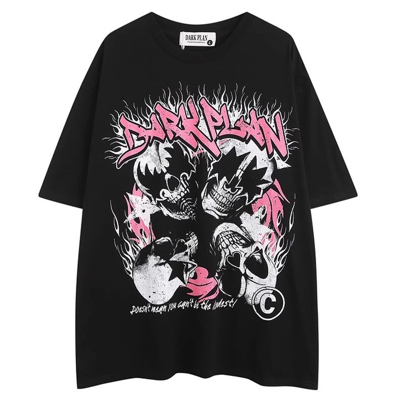 พร้อมส่ง เสื้อยืดแฟชั่นพิมพ์ลายยอดนิยมของเกาหลีสไตล์ลำลองแขนสั้นฤดูร้อนผ้าฝ้ายแท้หลวมสำหรับผู้ชายและผู้หญิง S-3XL