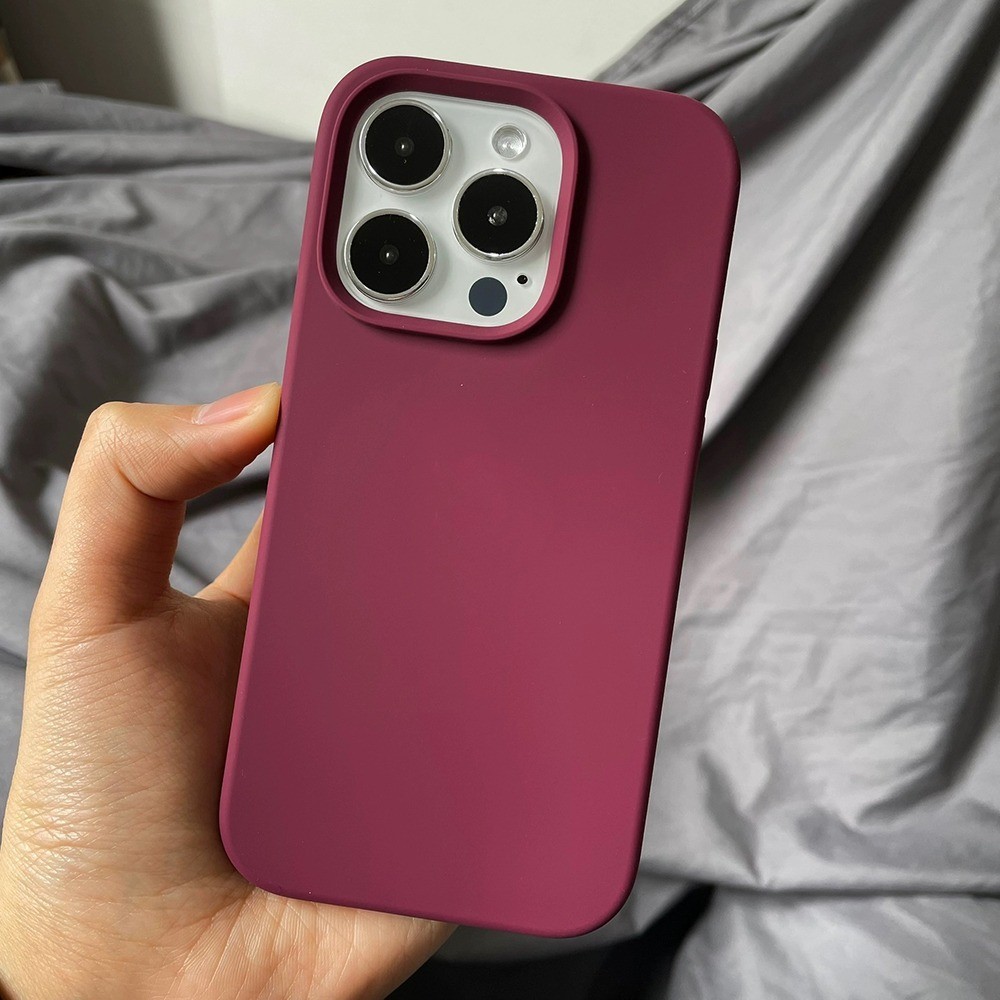 สีพลัมซิลิโคนเหลวสําหรับiphone 15 Pro Max 15 Pro 15 14 13 12 11 Pro Max XR IXกรณีห่อกันกระแทกด้านหลังปกอ่อน