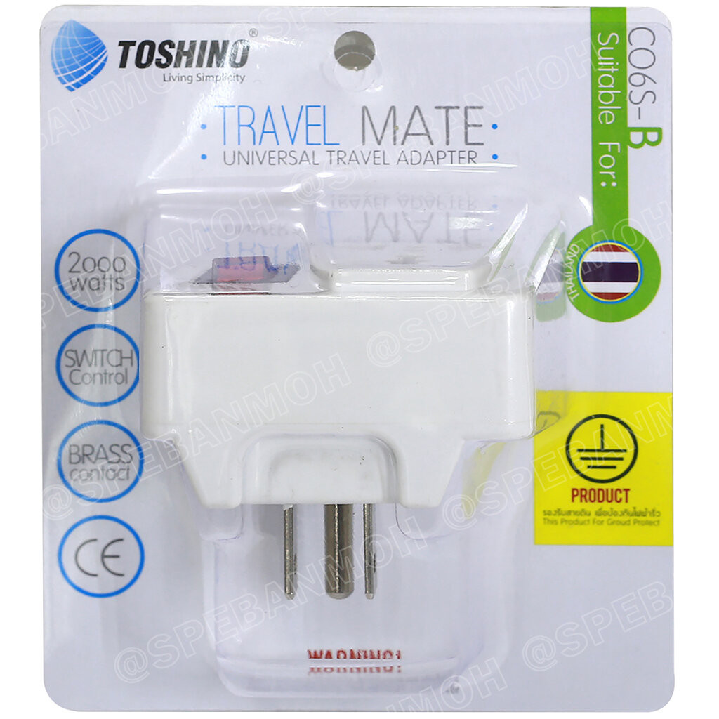 ปลั๊กแปลง [ 1ชิ้น ] CO6S ปลั๊กแปลงขาแบน มีสวิทช์ Toshino โตชิโน 2000W 10A 250VAC CO6S Series เต้ารับ