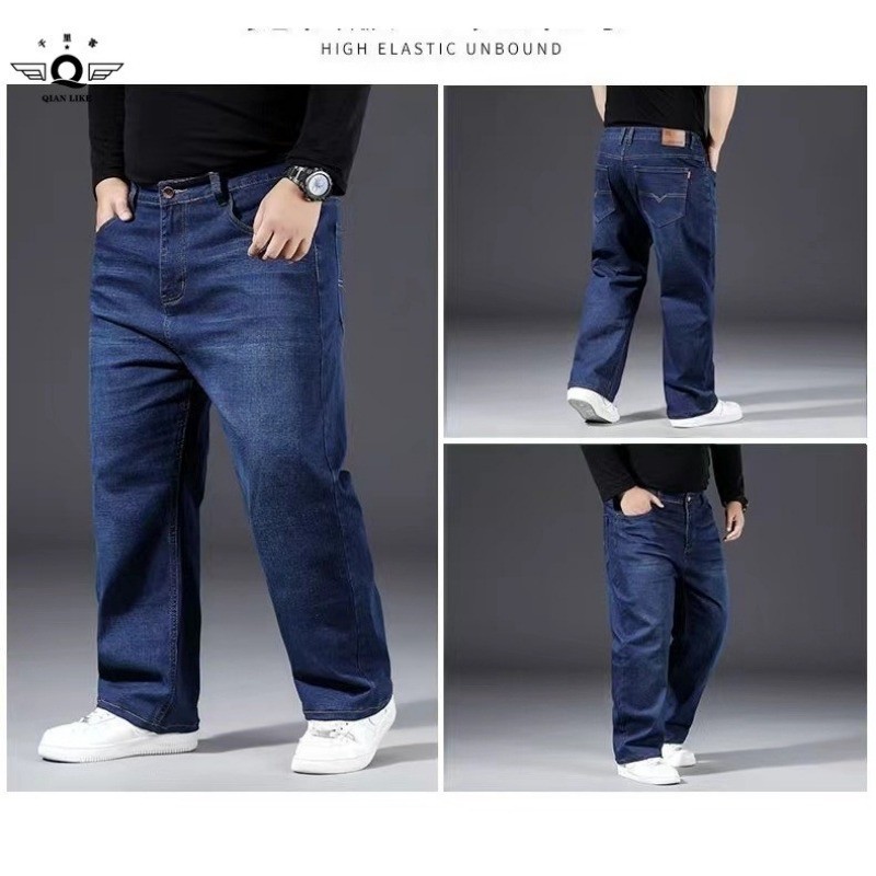 40-50นิ้ว พลัสขนาดขนาดใหญ่ยืดกางเกงยีนส์เอวสูงสําหรับผู้ชาย ไขมันตรงหลวมยืดหยุ่น