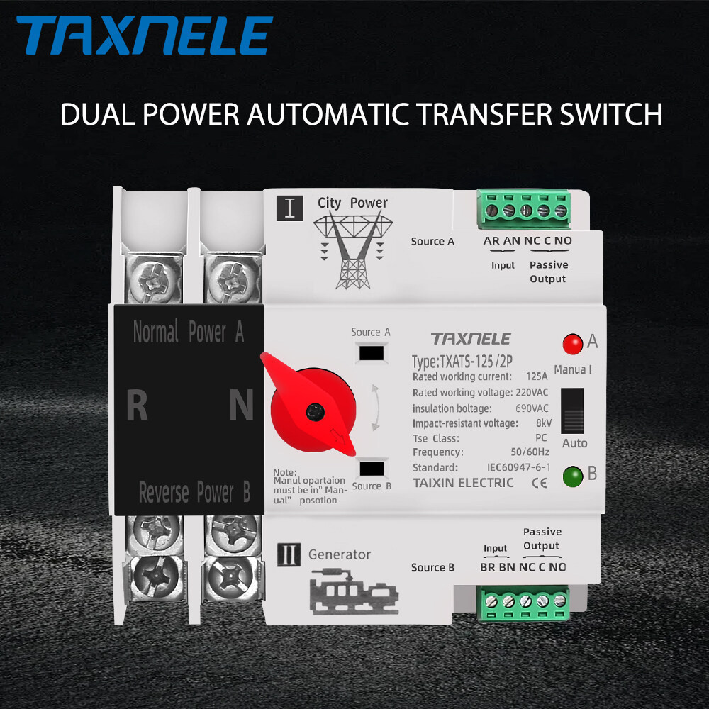 ATS 2P 125a Dual Power ATS สวิทช์ ไฟฟ้า ats Automatic transfer switch เวลาในการเปลี่ยนน้อยกว่า 30ms