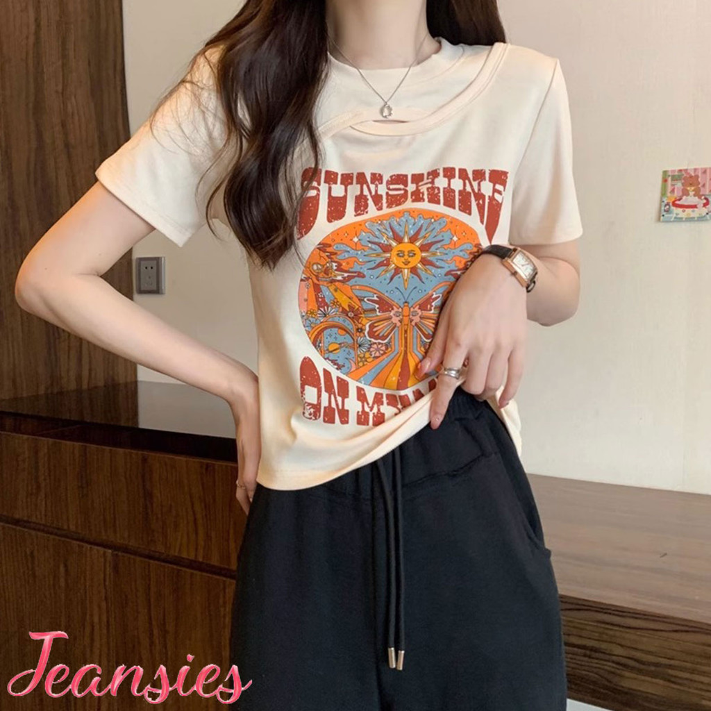 สินค้าใหม่ล่าสุด เสื้อครอปแขนสั้นสไตล์เกาหลีสำหรับผู้หญิง