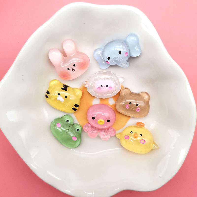 5pcs การ์ตูนกบปลาหมึกกระต่ายช้าง DIY เคสโทรศัพท์มือถืออุปกรณ์เรซินเจลครีมเครื่องประดับศีรษะกิ๊บติดผมถ้วยน้ำ