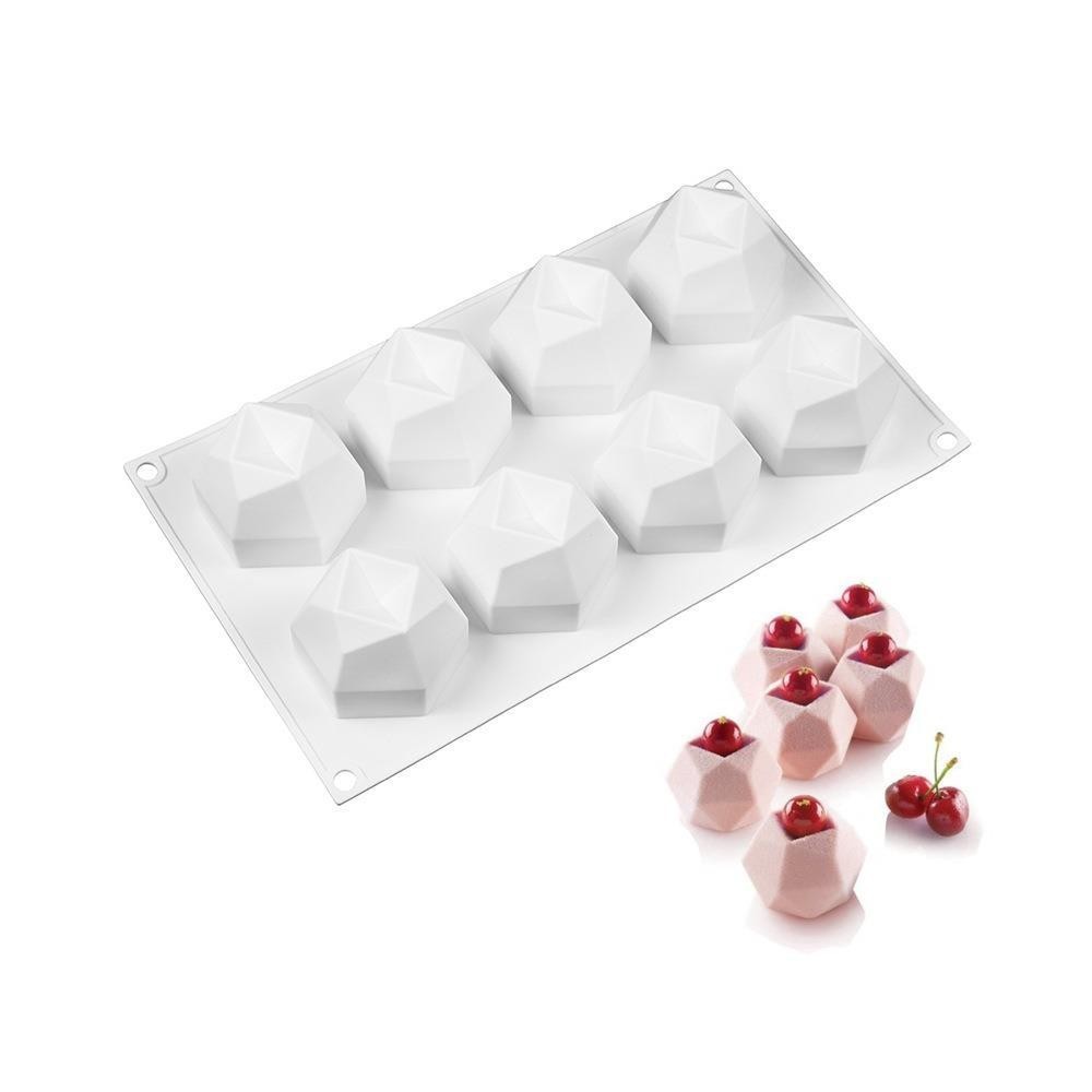 8-cavity เรขาคณิตรูปหลายเหลี่ยม Cube แม่พิมพ์ซิลิโคน French Mousse แม่พิมพ์เค้ก Handmade สบู่เทียน Mould ช็อกโกแลตไอศกรีมแม่พิมพ์ DIY ขนมเบเกอรี่แม่พิมพ์