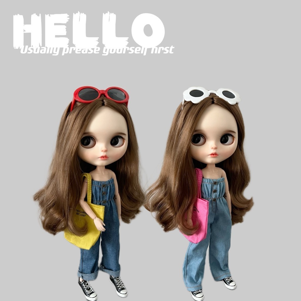 Blythe ตุ๊กตาท่อ denim jumpsuit เหมาะสําหรับ OB22 OB24 ตุ๊กตาบาร์บี้ licca obitsu22 obitsu24 YMY22 YMY24