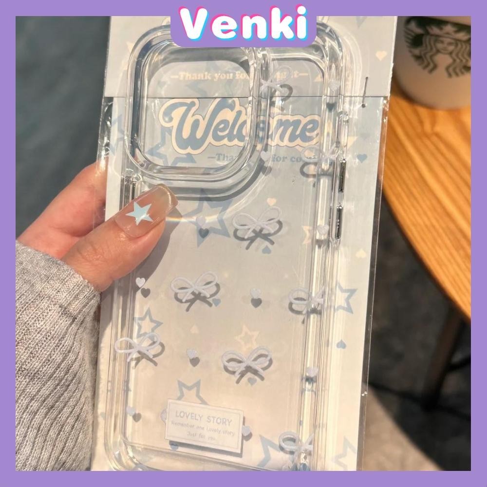 Venki - สำหรับ iPhone 15 Pro Max เคสใส TPU ปุ่มชุบไฟฟ้าอ่อนป้องกันกล้องกันกระแทก โบว์สีฟ้าน่ารัก เข้ากันได้กับ iPhone 14 13 12 11 XS XR 7Plus 8 Plus