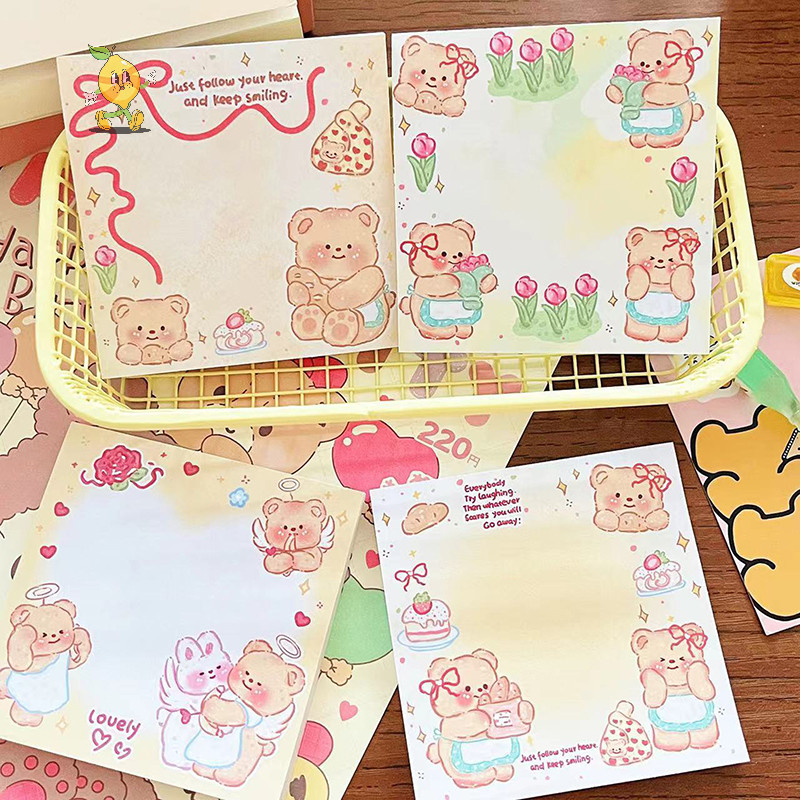 [mozh] 50sheepts/book การ์ตูนเนยหมี Sticky Note Self-Adhesive Tearable Note Pad Memoranda เครื่องเขียนอุปกรณ์สํานักงานโรงเรียน [TH]