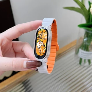 ซิลิโคนสายรัดห่วงแม่เหล็กพร้อมเคสสําหรับ เสี่ยวหมี่ For Mi band 10 9 8 7 6 5 4 3 สร้อยข้อมือซิลิโคนอ่อนวงปก