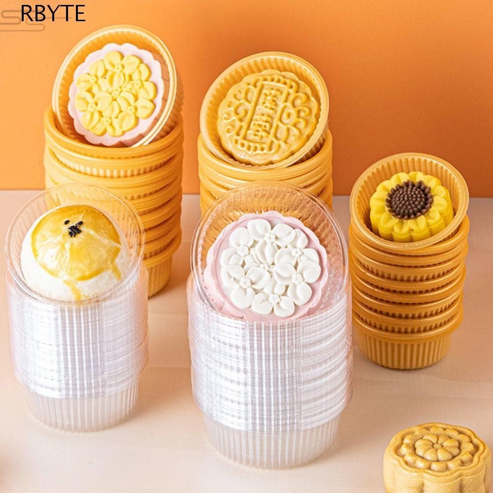Rbyte ถาดด้านในขนมไหว้พระจันทร์ 100 ชิ้น,กล่องบรรจุภัณฑ์ขนมกลมพลาสติก,ภาชนะบรรจุอาหารโปร่งใส/สีเหลืองหนาที่วางขนมไหว้พระจันทร์ไข่แดงกรอบ