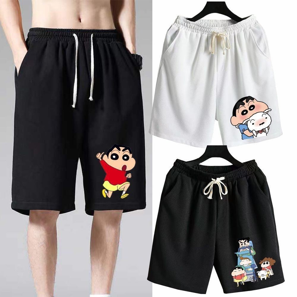 Crayonshin กางเกงขาสั้น กางเกงลำลอง แห้งเร็ว เอวยางยืดคุณภาพดีและราคาถูก Summer Beach Short Pants Lovely Cartoon Floral Shorts Quick-Drying Hawaiian Funny Pants