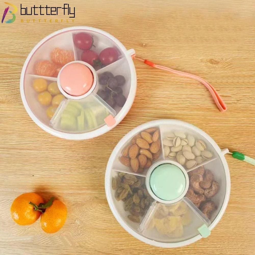 Buttterfly Kids Snack Spinner, ภาชนะใส่ขนมแบบหมุนได้กันความชื้น, แบบพกพาป้องกันการรั่วพร้อมฝาปิดกล่องเก็บของของว่าง