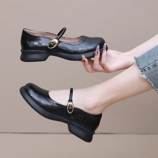 <48 ชั่วโมง การจัดส่ง>Size 35-42 รอบ Toe Mary Jane Shoes สไตล์ใหม่ Soft-Soled Flat Strap Shoes