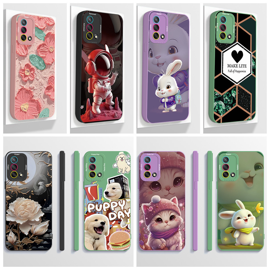 สําหรับ OPPO A74 4G F19 F19S A95 4G RENO 6 LITE เคสโทรศัพท์ความงามการ์ตูนนักบินอวกาศ Full Matte Soft TPU ซิลิโคนกันกระแทกปลอก