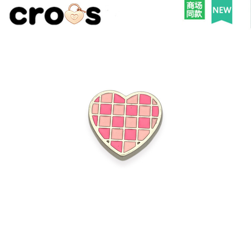 Jibbitz Crocs Charms จระเข้ รองเท้าดอกไม้อุปกรณ์เสริมรองเท้าหัวเข็มขัดโลหะรองเท้าดอกไม้ตกแต่ง,หัวใจสีชมพูที่ถอดออกได้