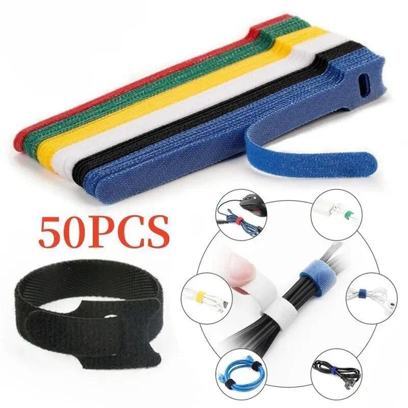 50ชิ้นสายออแกไนเซอร์การจัดการสายเคเบิลม้วนเก็บสายเทปป้องกันสําหรับผูกลวดอุปกรณ์โทรศัพท์สายเคเบิลป้องกัน