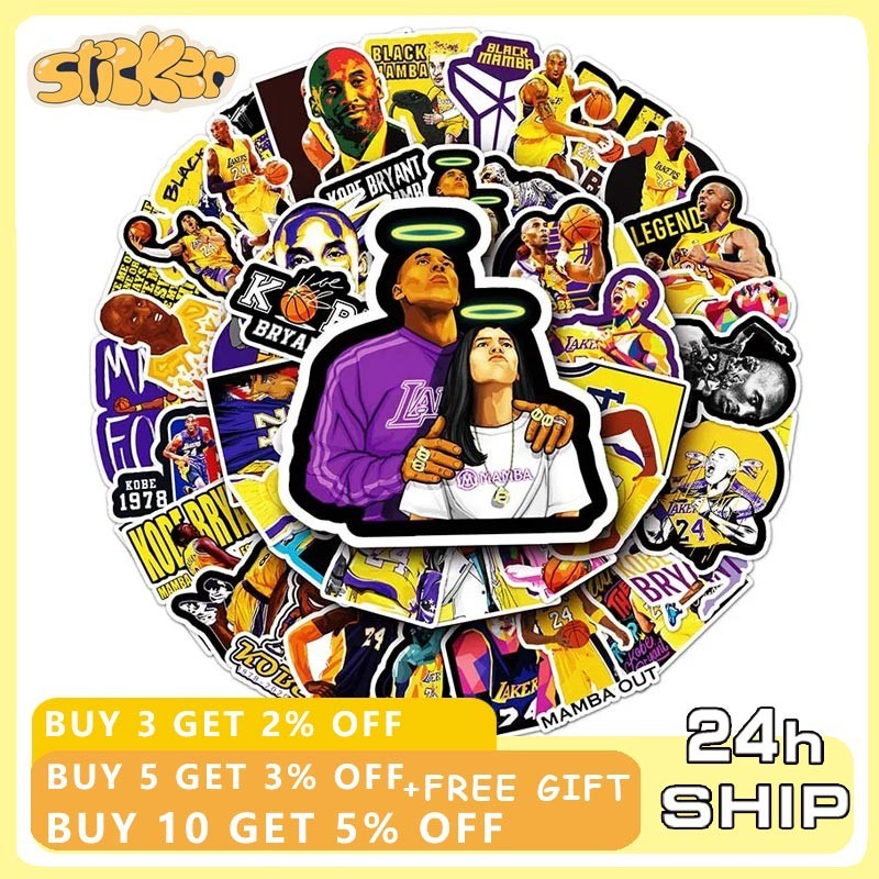 50 ชิ้นบาสเกตบอลดาว Kobe สติกเกอร์ DIY กระเป๋าแล็ปท็อปสเก็ตบอร์ดรถจักรยานตกแต่ง NBA สติกเกอร์