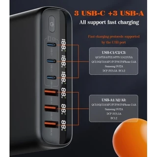 LDNIO A6140C Super fast charging อุปกรณ์ขยายหัวชาร์จ USB-A*3 , USB-C*3 สวิตซ์เปิด-ปิด จอLED รองรับการชาร์140W Max