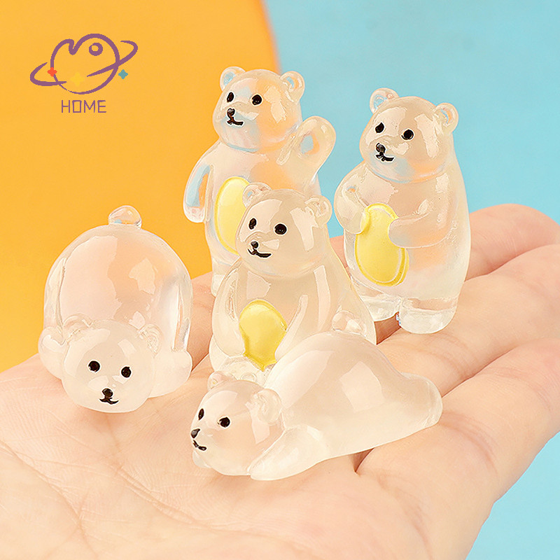[mayhome] 1 PC Luminous Polar Bear Miniatures Glow In The Dark Mini Polar Bear Figurines DIY Dollhouse Pots Micro Landscapes {TH}