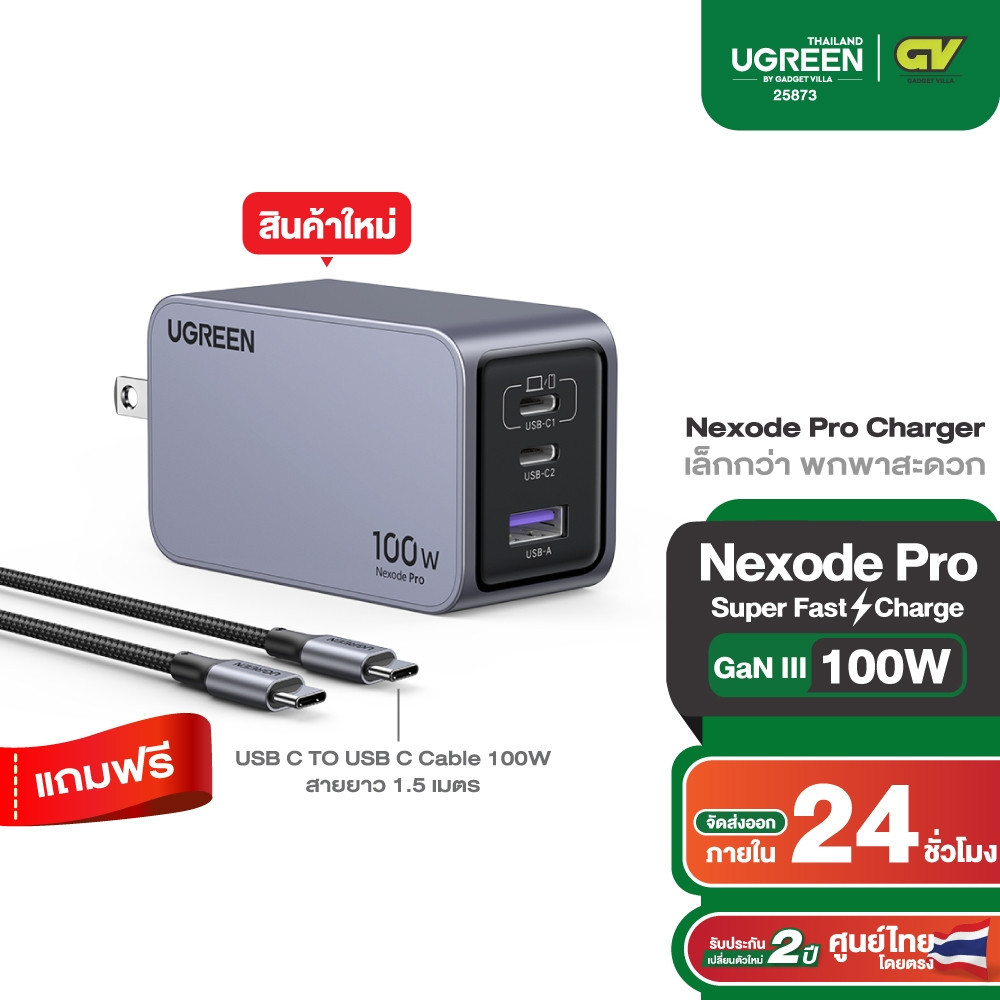 UGREEN หัวชาร์จ Nexode Pro 65-160W 3-Port GaN อะแดปเตอร์ Super Fast Charging 3in1 Free สายชาร์จ CtoC